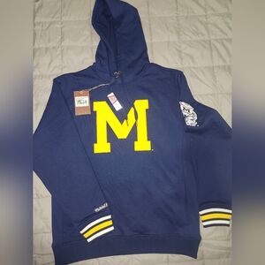 Men's Mitchell & Ness Navy Michigan Wolverines Chainstich Fleece Pullover Hoodie
